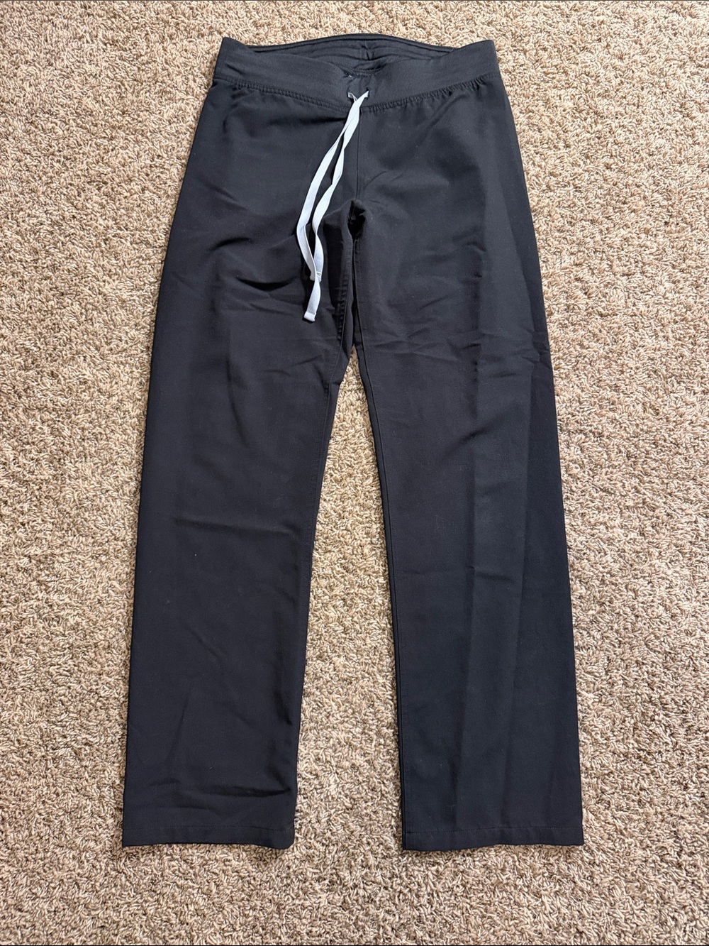 Figs Straight-Leg Black Scrub Pants with Gray Drawstring